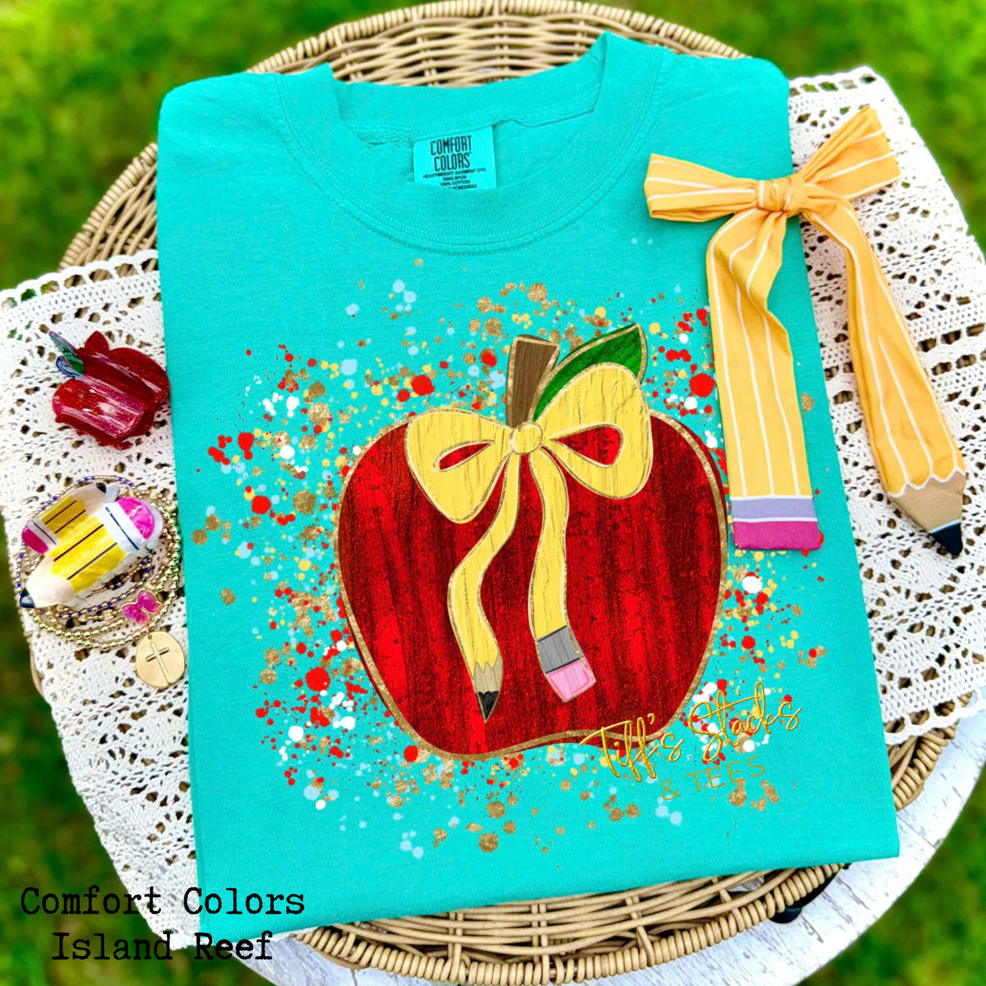 Apple w/ Pencil Coquette Bow & Splatter
