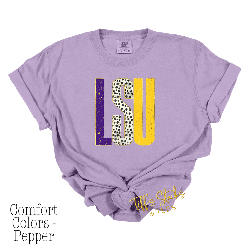 LSU Distressed Metallic Dal Dot