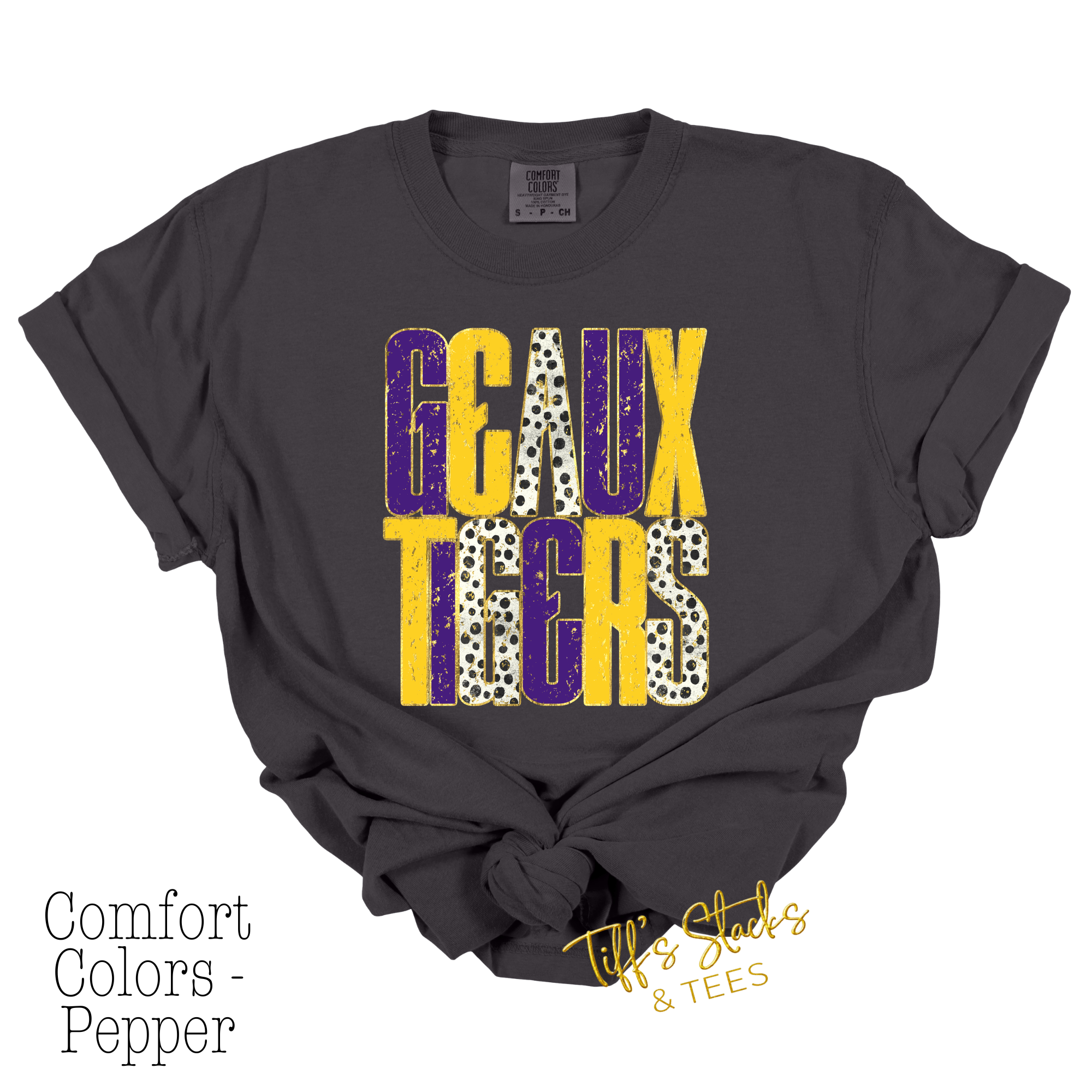 Geaux Tigers Distressed Metallic Dal Dot