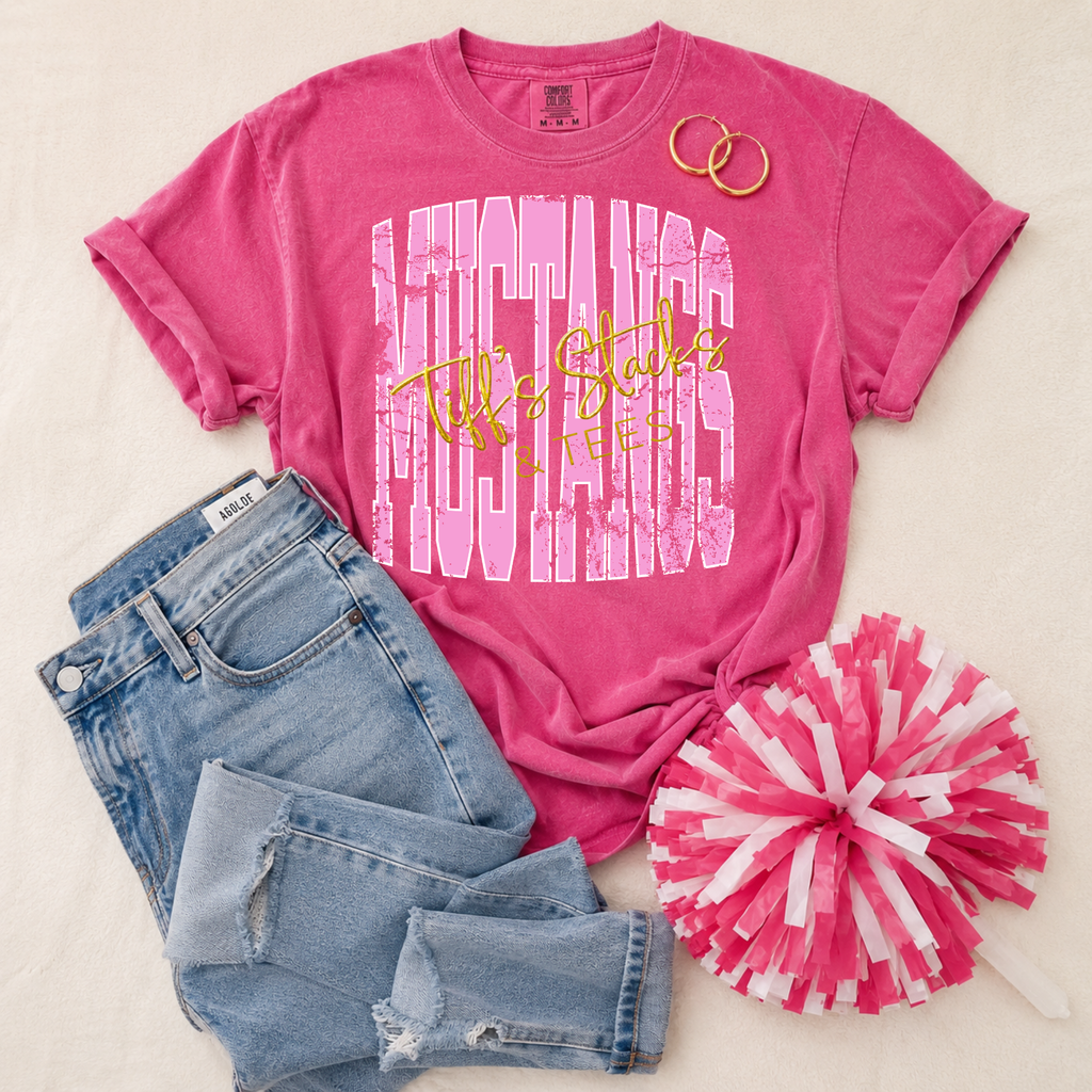Mustangs Pink Stretched Font Youth