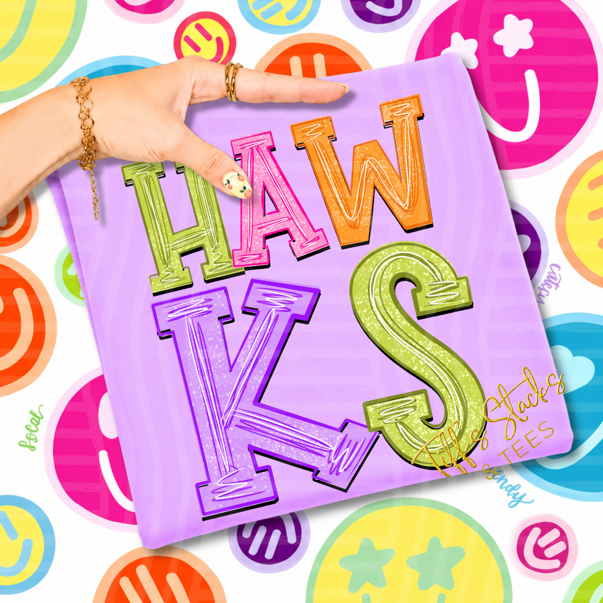 Hawks Neon Stacked Mascot