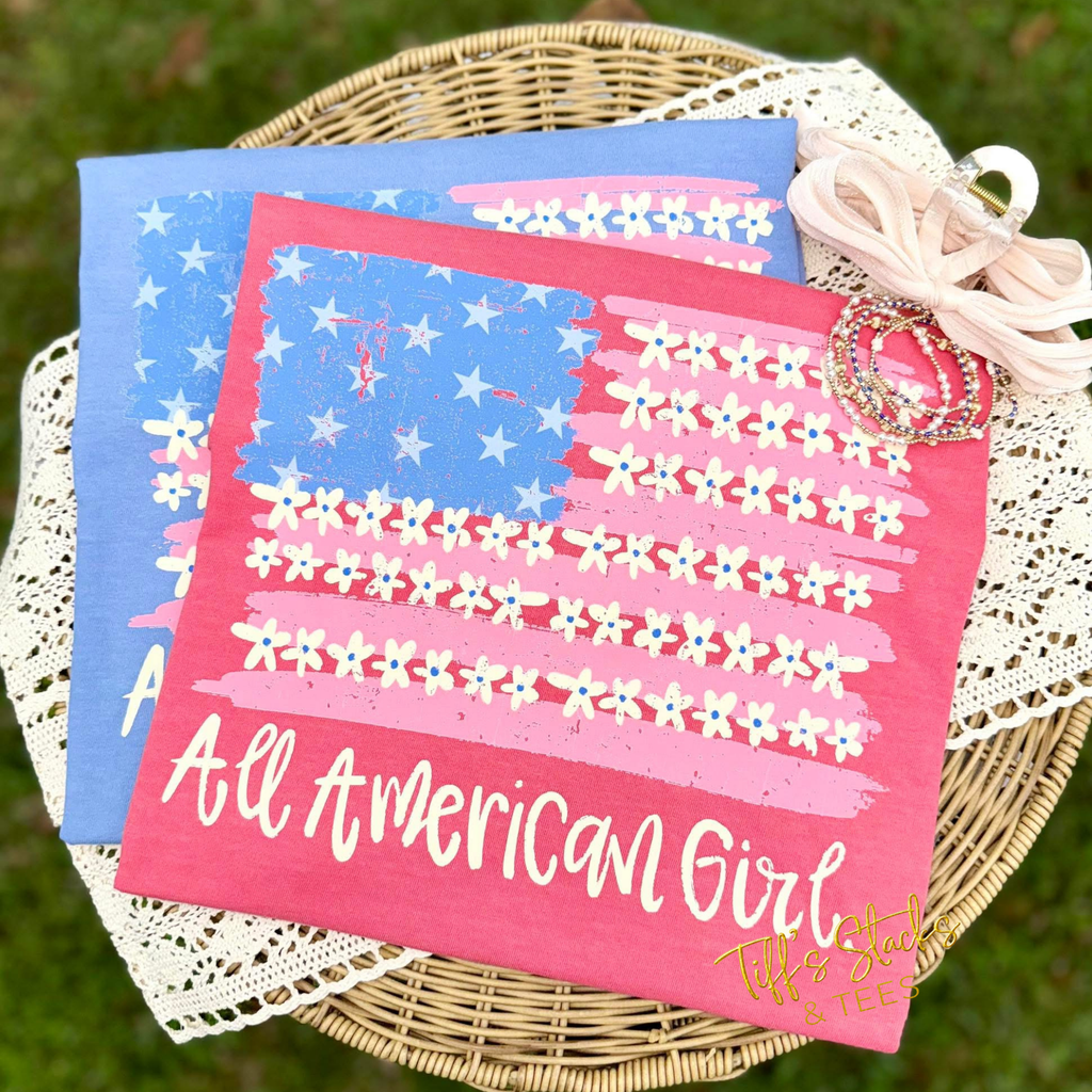 All American Girl Flag w/ Flowers Youth