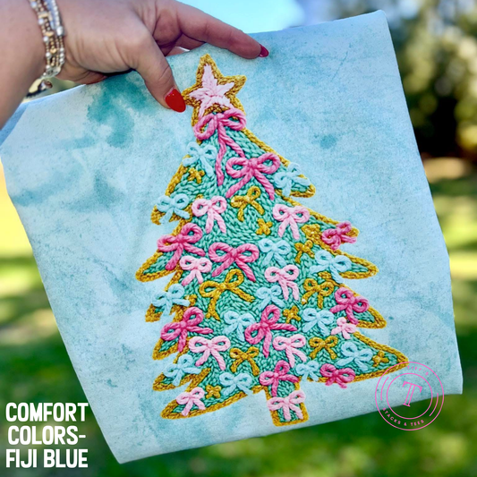 Christmas Tree w/ Coquette Bows Faux Yarn