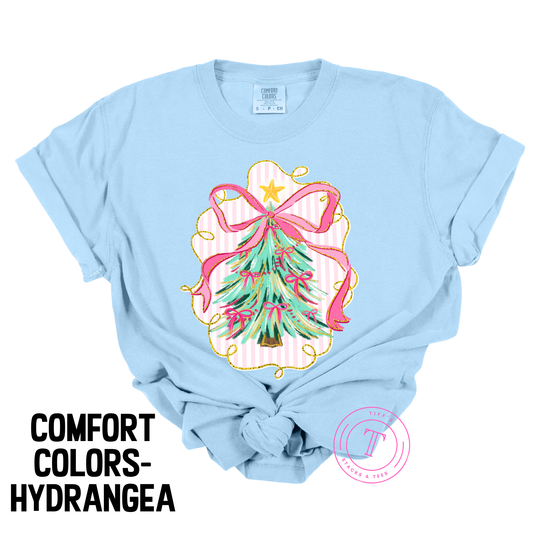 Preppy Christmas Tree Striped w/ Coquette Bow