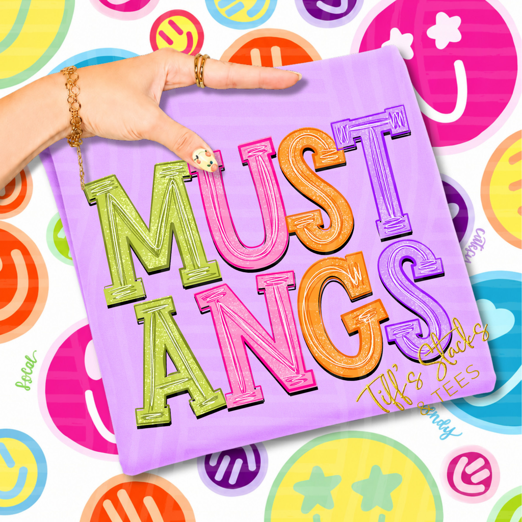 Mustangs Neon Stacked Mascot
