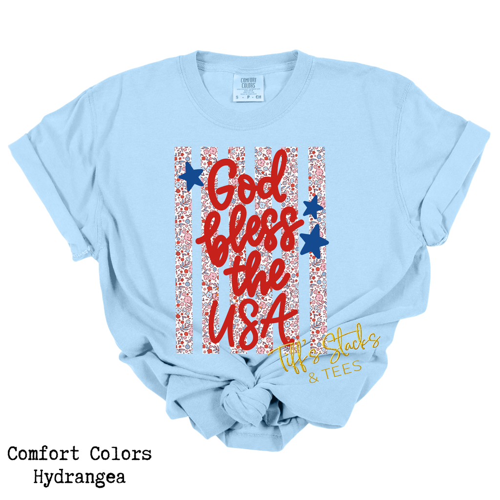 God Bless the USA Floral Striped