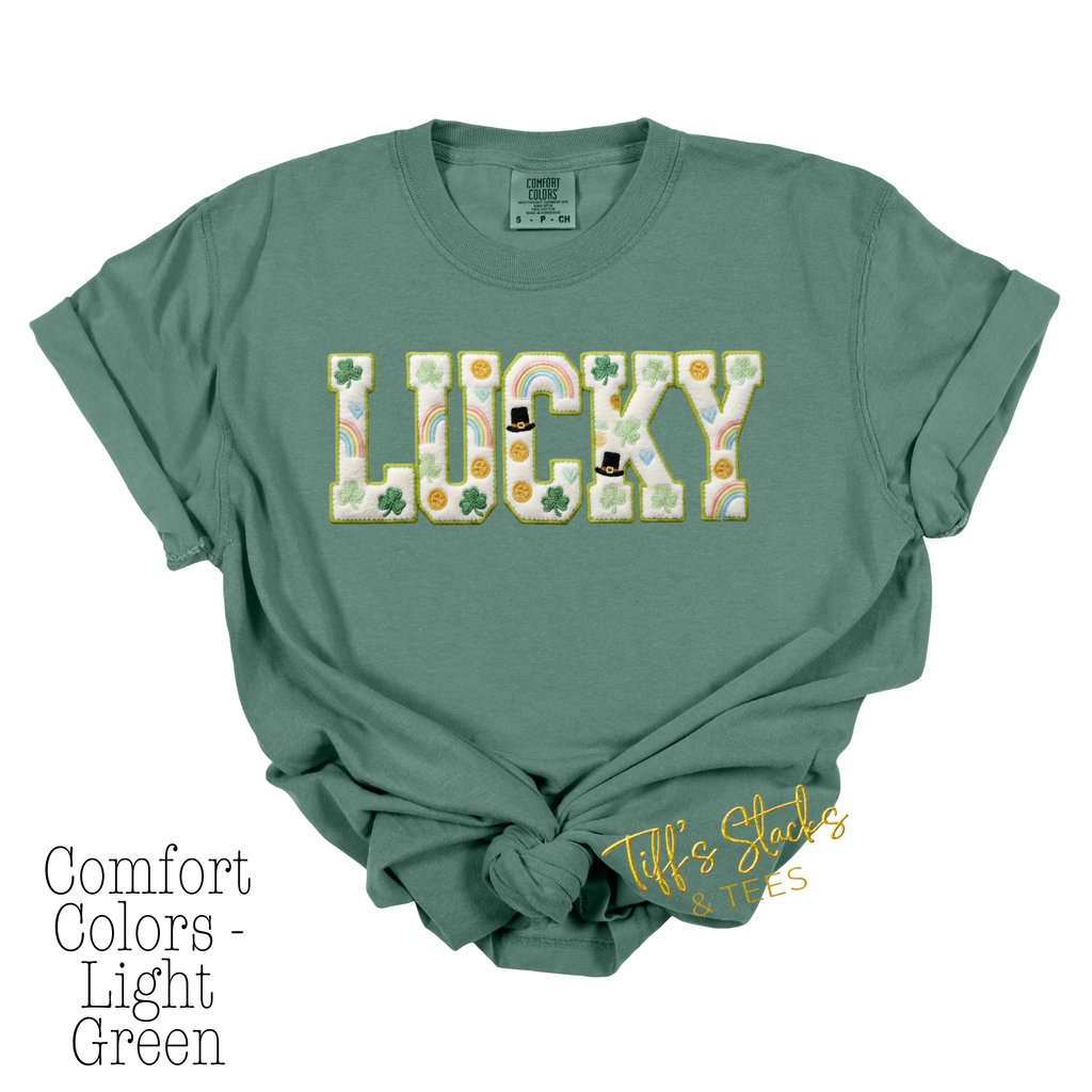 St. Patrick's Day LUCKY in faux chenille patches
