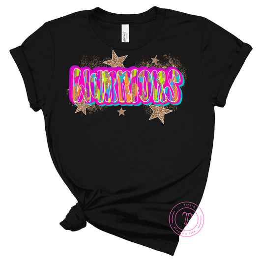 Warriors Neon Brushstroke with Gold Stars Youth