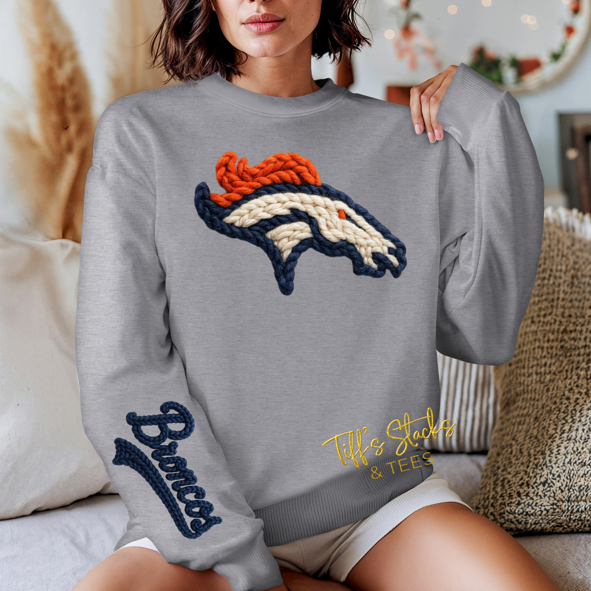 Broncos Faux Yarn w/ Sleeve Print
