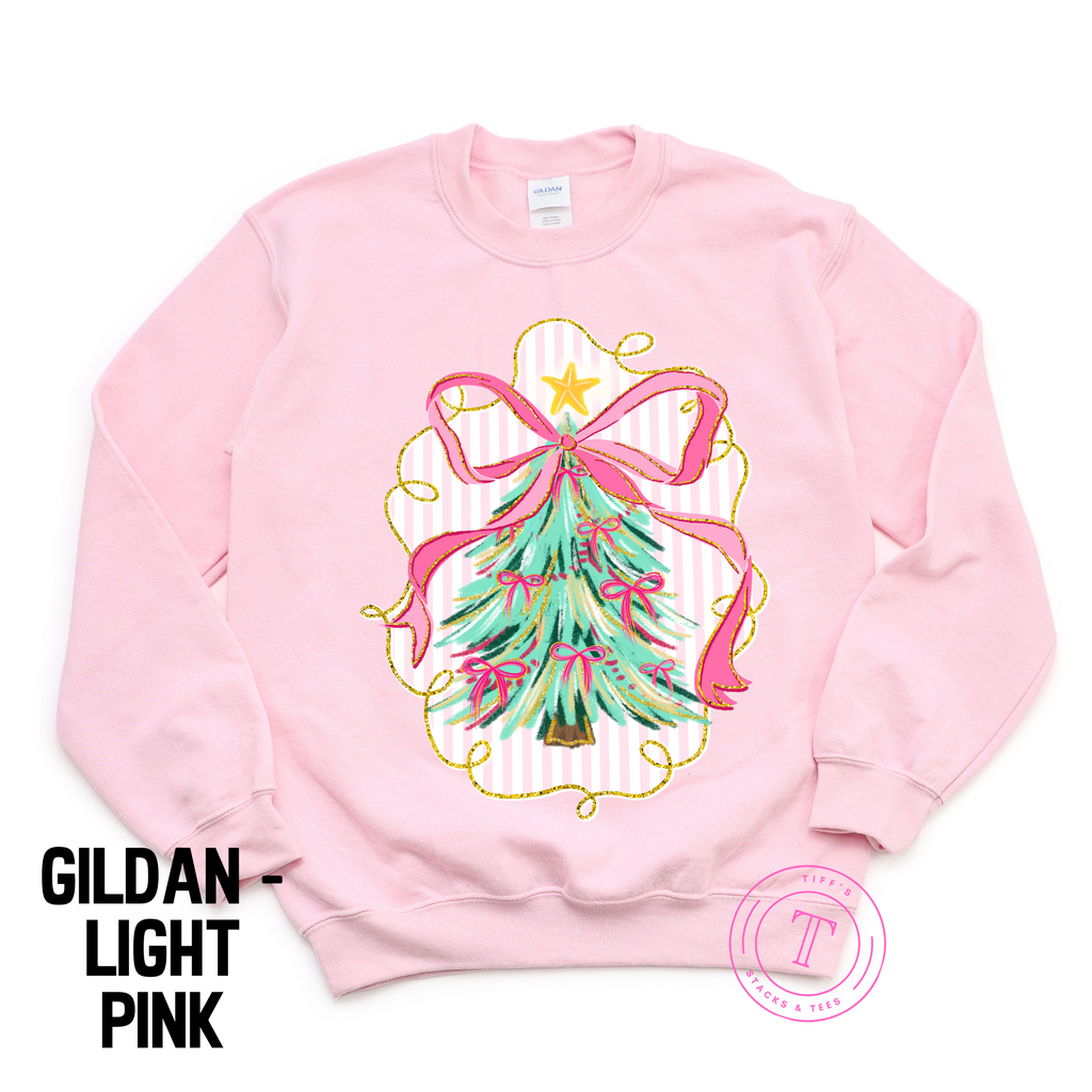 Preppy Christmas Tree Striped w/ Coquette Bow