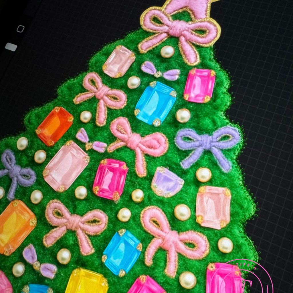 Christmas Tree w/ Rhinestones & Coquette Bows Faux Yarn Youth