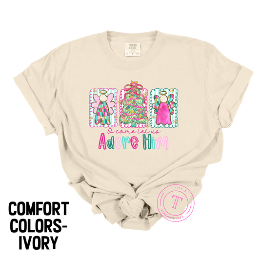 O Come Let Us Adore Him Preppy Angels & Christmas Tree