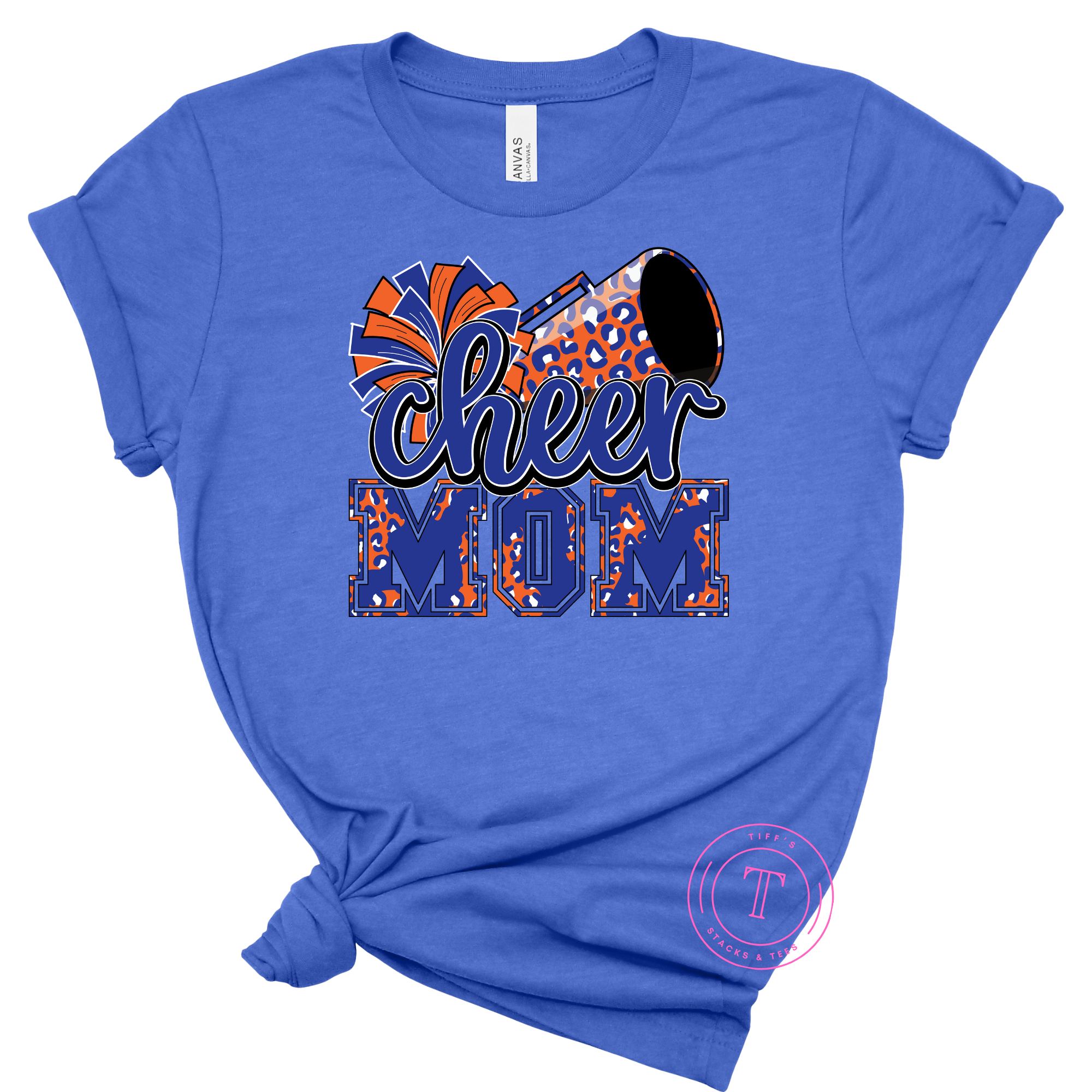 Cheer Mom Royal Blue & Orange Leopard