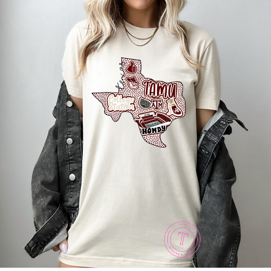 Texas A&M Hand Drawn Texas