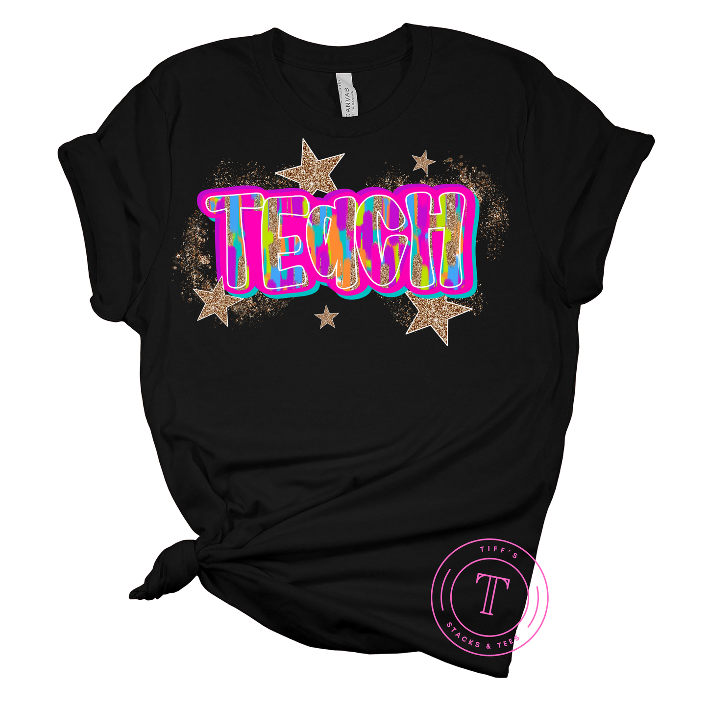Teach Neon Brushstroke w/ Gold Stars