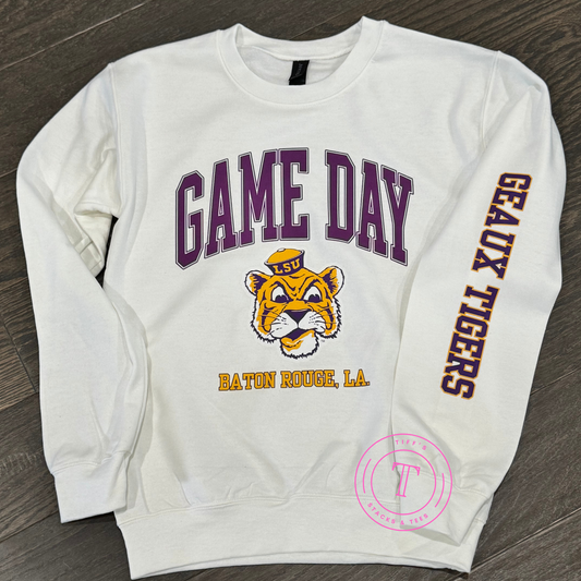 Game Day Sweatshirt w/ Geaux Tigers on Sleeve