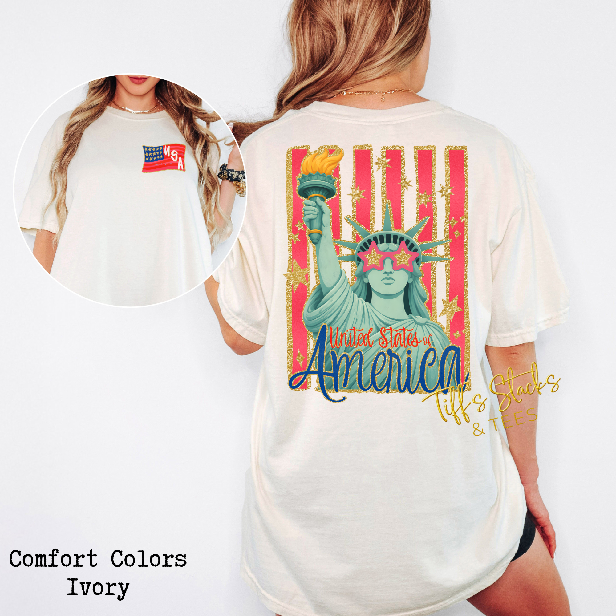 Lady Liberty Folk Glitz Front/Back