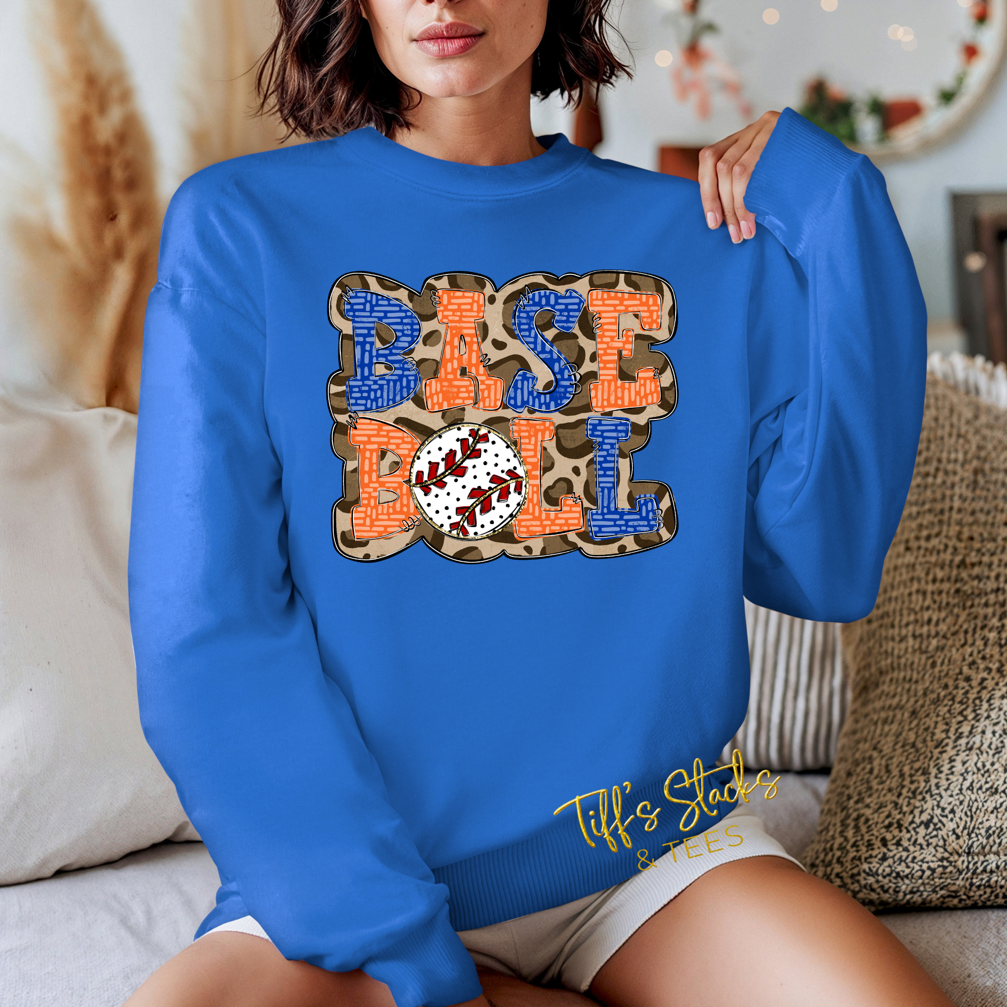 Leopard Baseball in Orange/Royal Blue