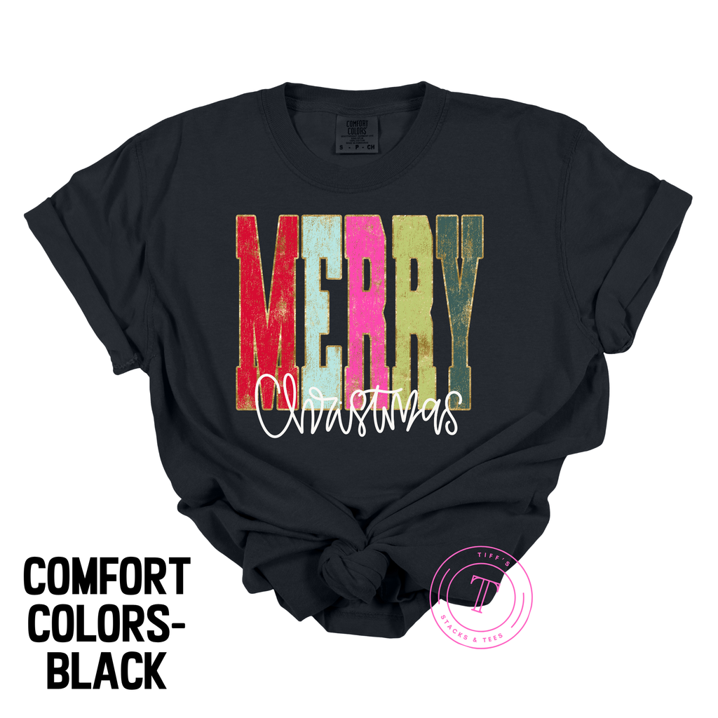 Merry Christmas w/ Gold Glitter Distress Youth