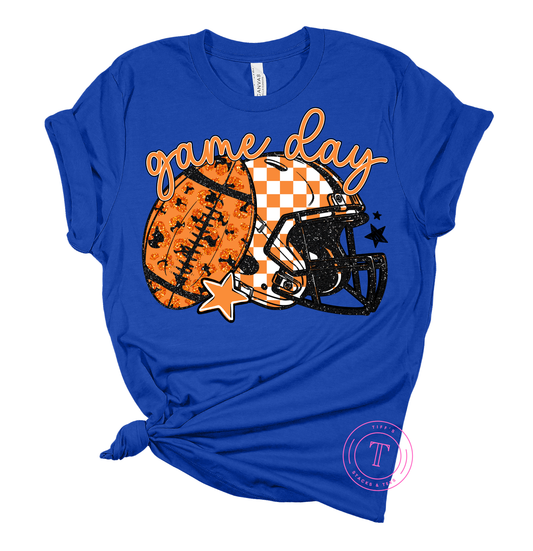 Orange Game Day w/ Checkered Helmet & Leopard Football