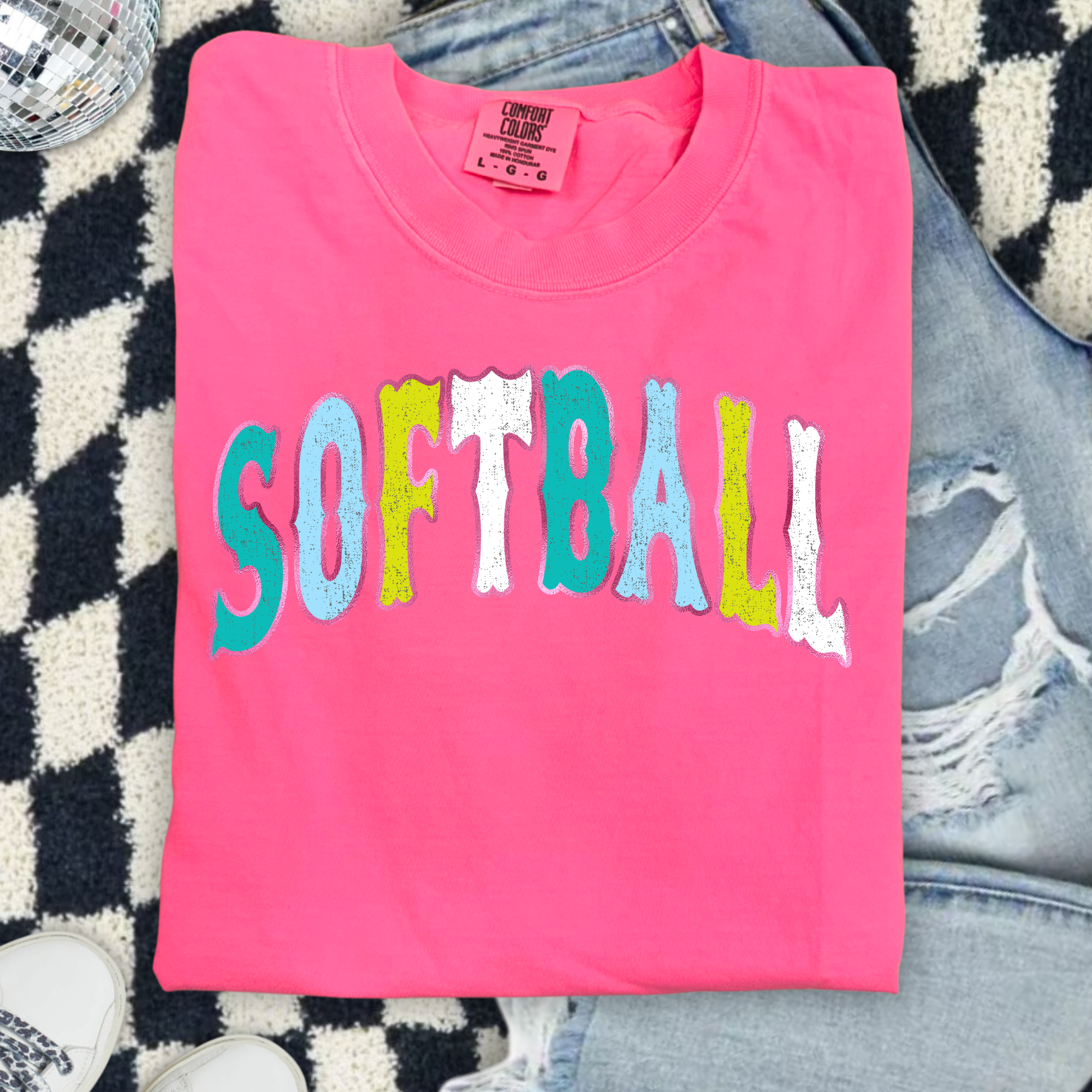 Softball in Yellow, White, & Teal
