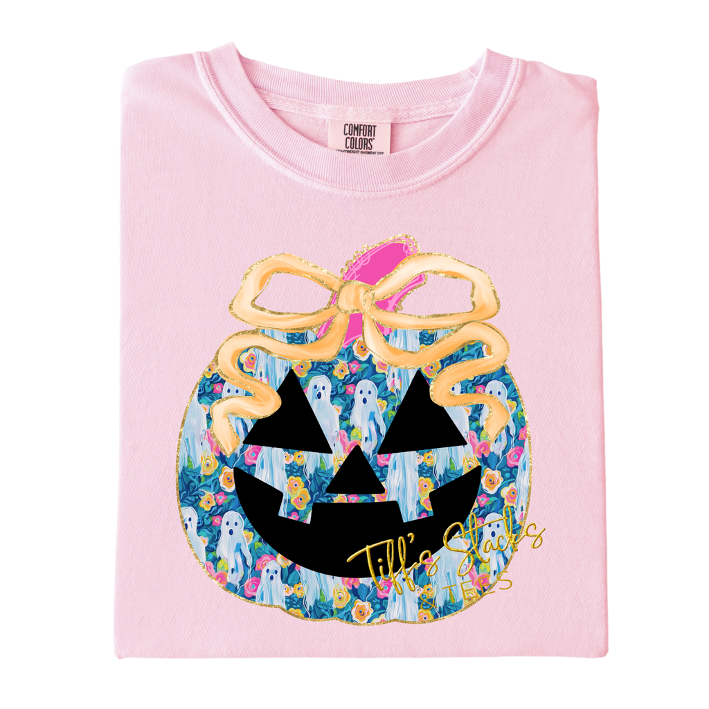 Ghost Painted Jack-O-Lantern w/ Coquette Bow