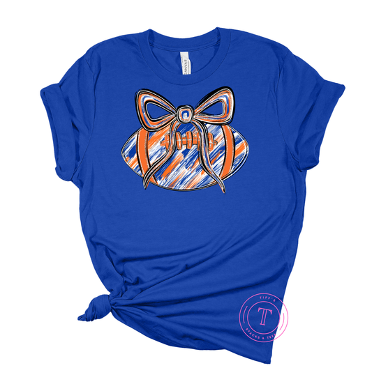Football w/ Coquette Bow - Orange & Royal Blue Brushstroke Youth