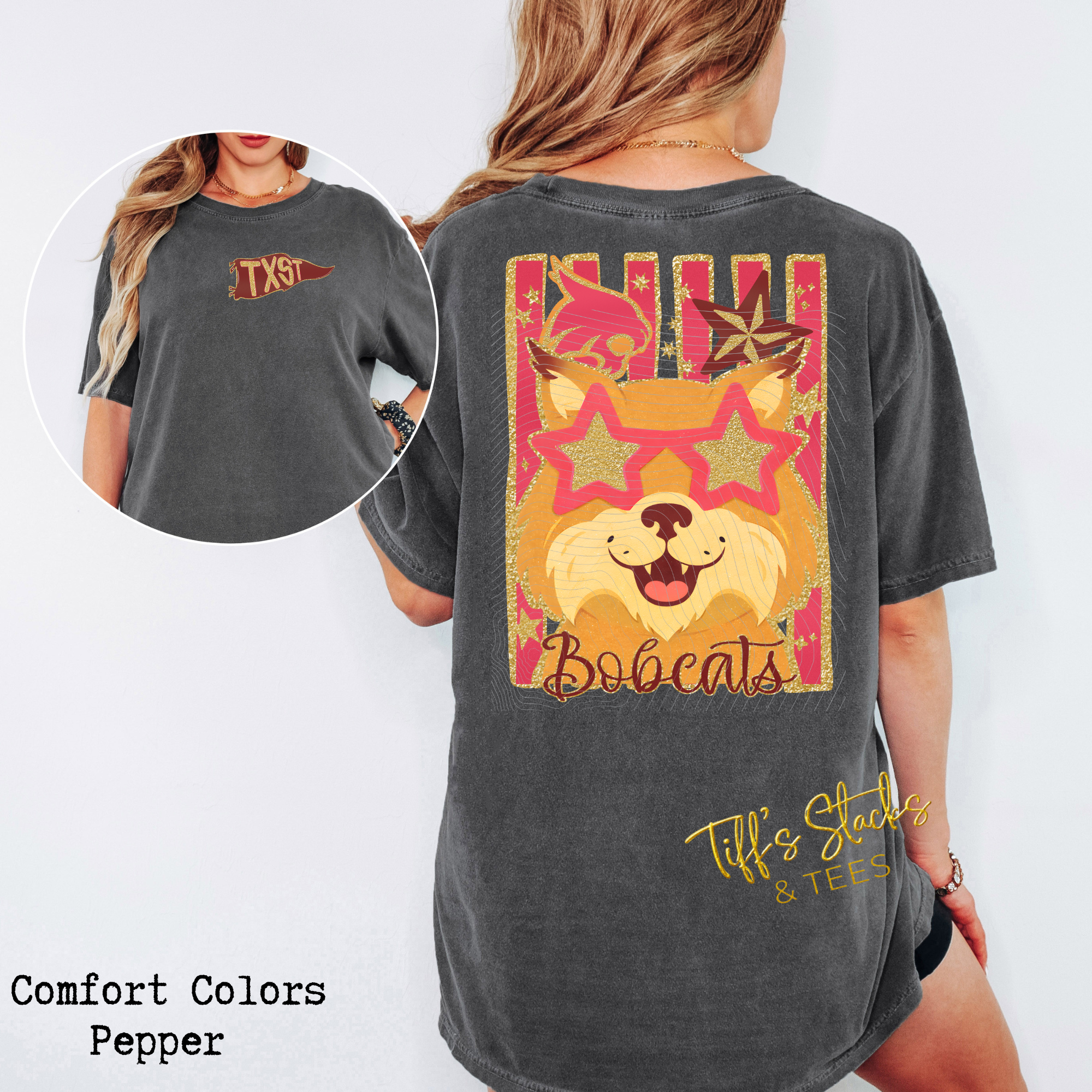 TX State Bobcats Folk Glitz Front/Back