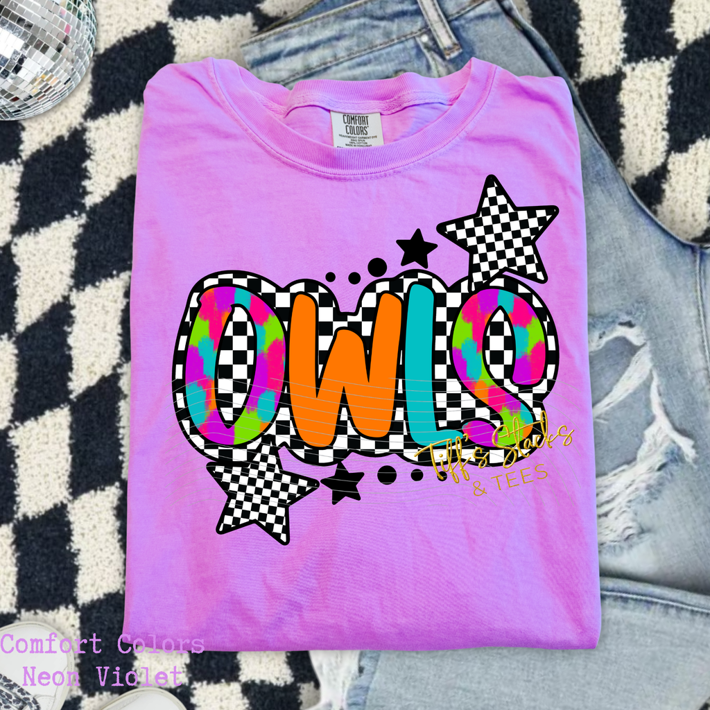 Owls Neon Checkered