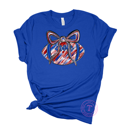 Football w/ Coquette Bow - Red & Royal Blue Brushstroke Youth