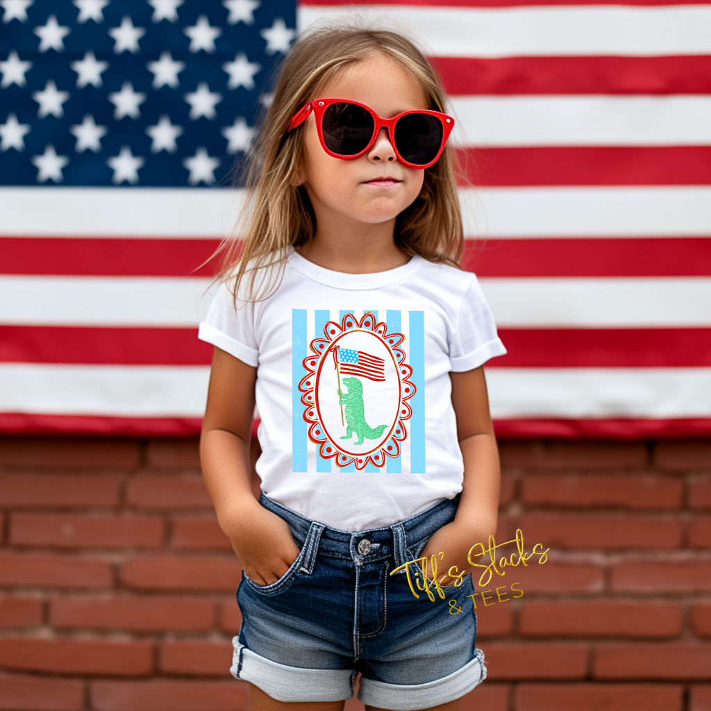 Patriotic Alligator Preppy Striped Girl Youth