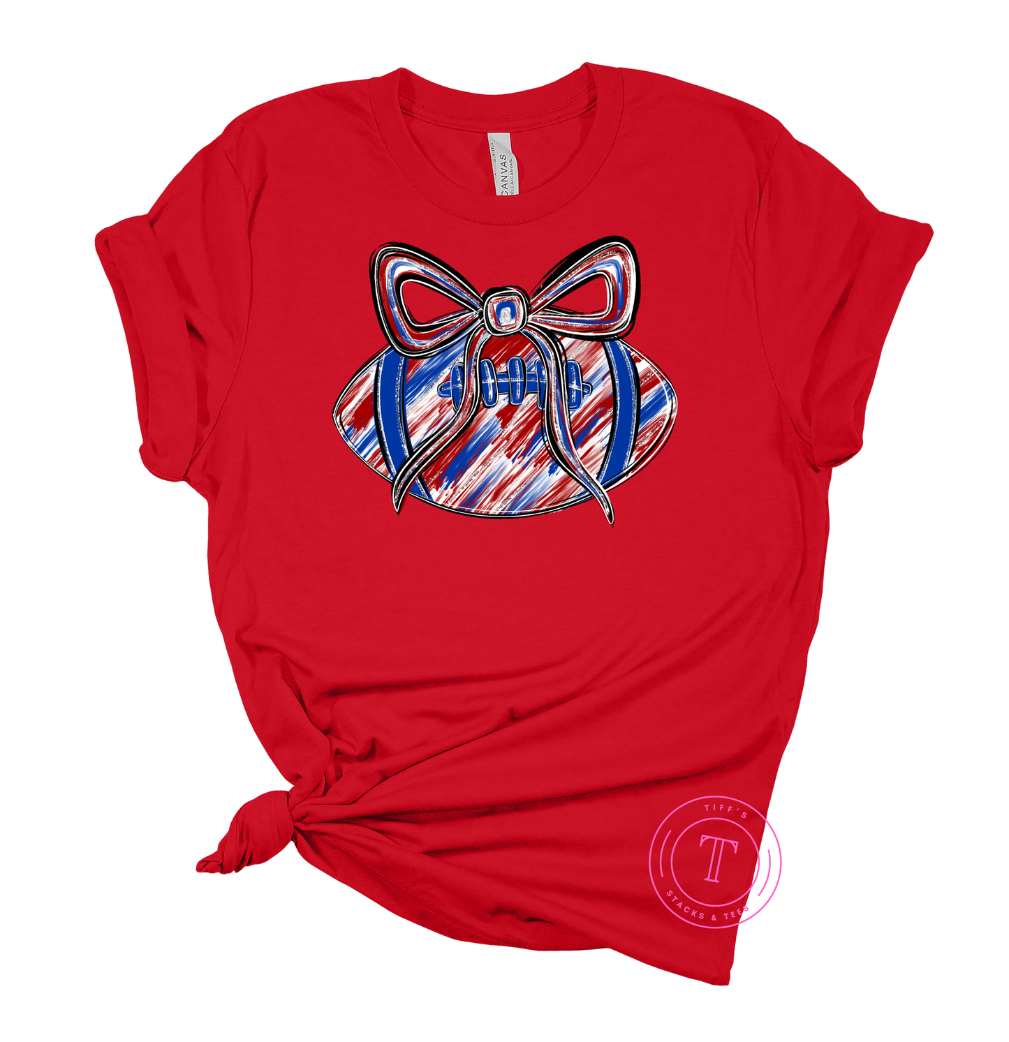 Football w/ Coquette Bow - Red & Royal Blue Brushstroke Youth