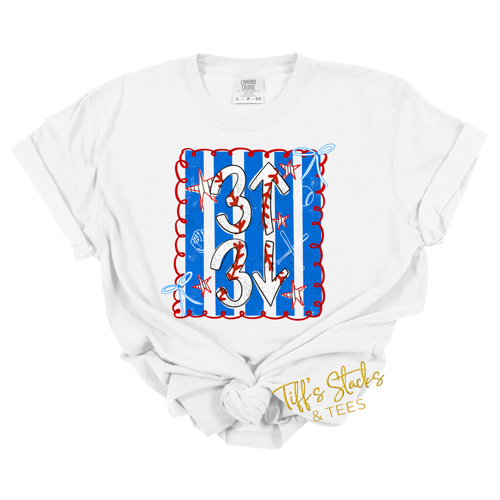 3 Up 3 Down Striped Preppy Coquette Baseball