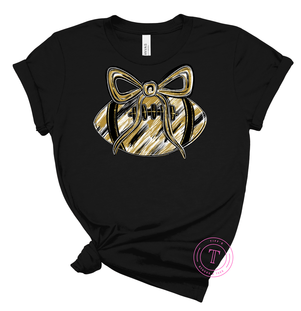 Football w/ Coquette Bow - Black & Gold Brushstroke Youth