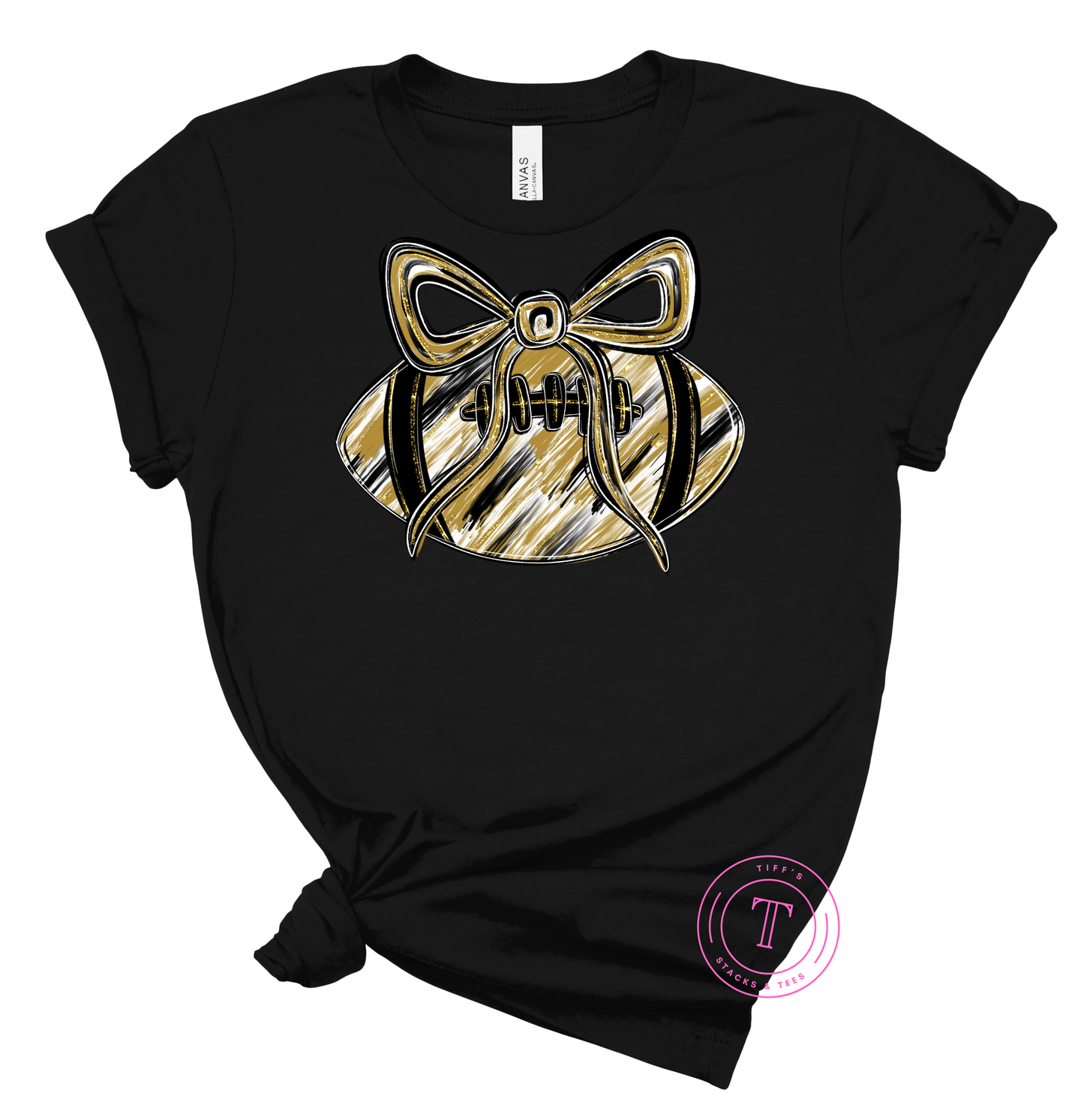 Football w/ Coquette Bow - Black & Gold Brushstroke Youth