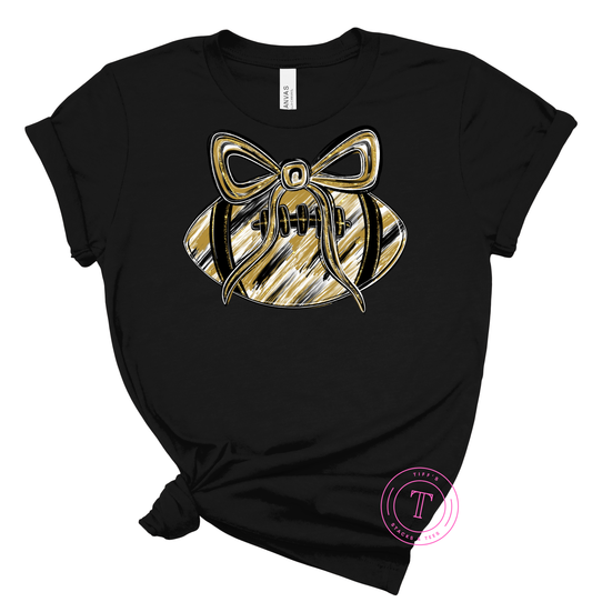 Football w/ Coquette Bow - Black & Gold Brushstroke Youth
