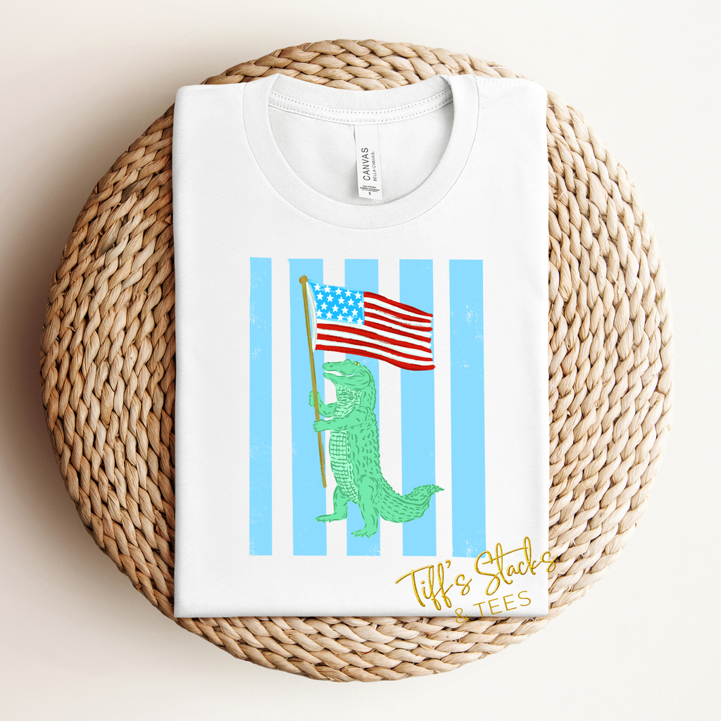 Patriotic Alligator Preppy Striped Boy Youth