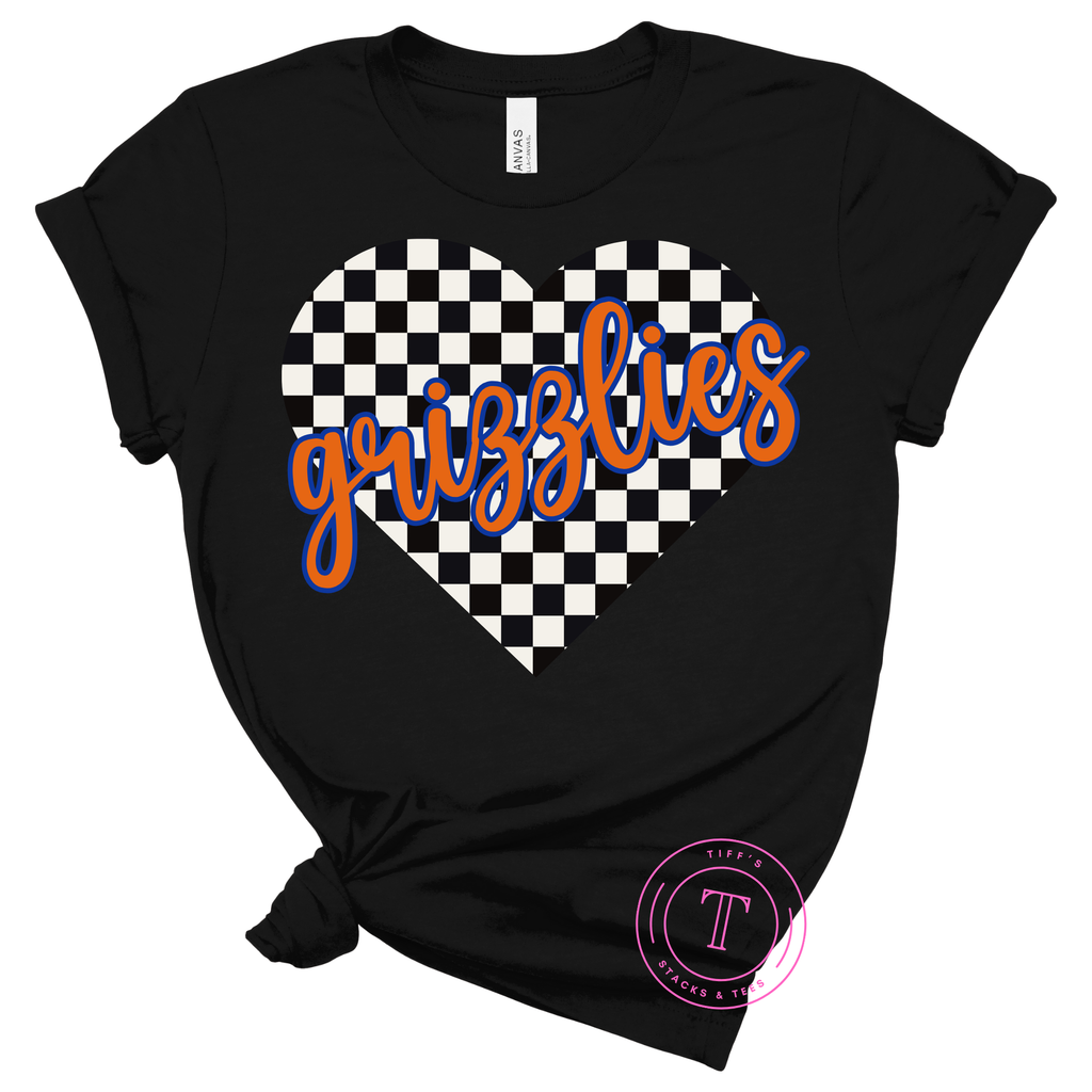 Grizzlies Black/White Checkered Heart