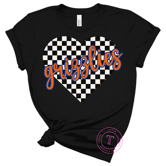 Grizzlies Black/White Checkered Heart Youth
