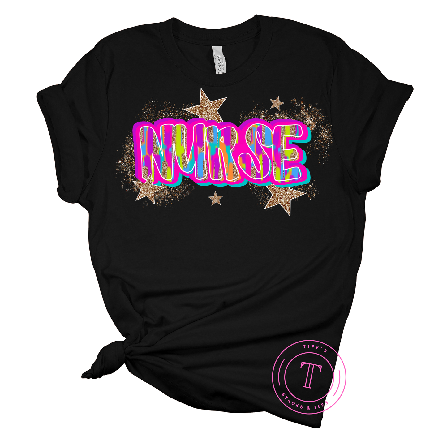 Nurse Neon Brushstroke w/ Gold Stars