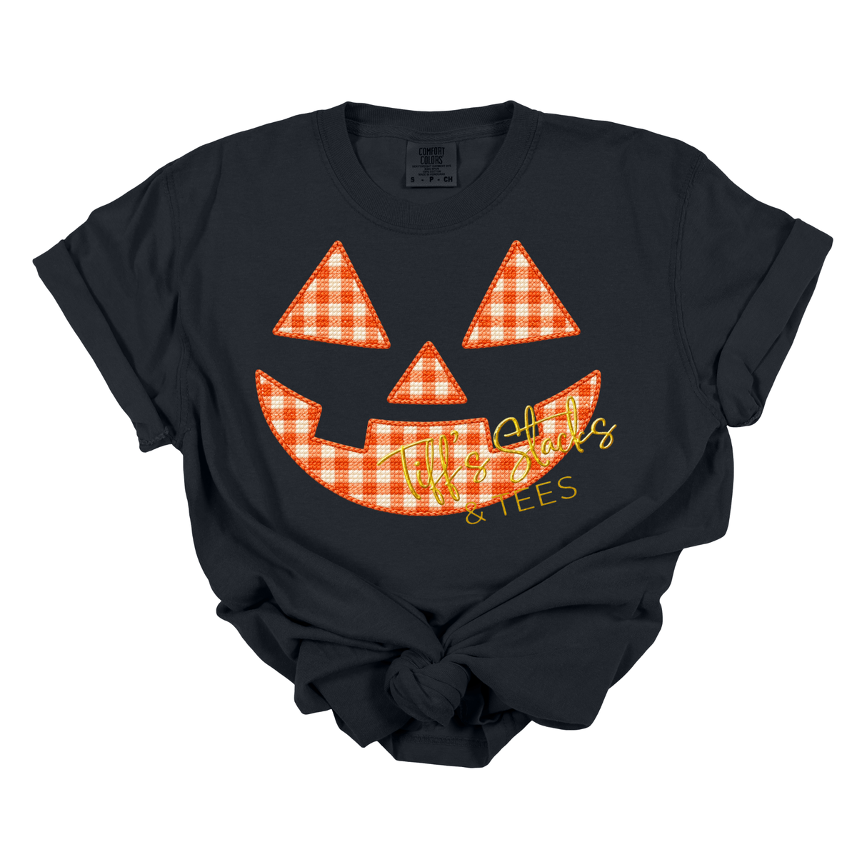 Orange Checkered Jack-O-Lantern Face Youth