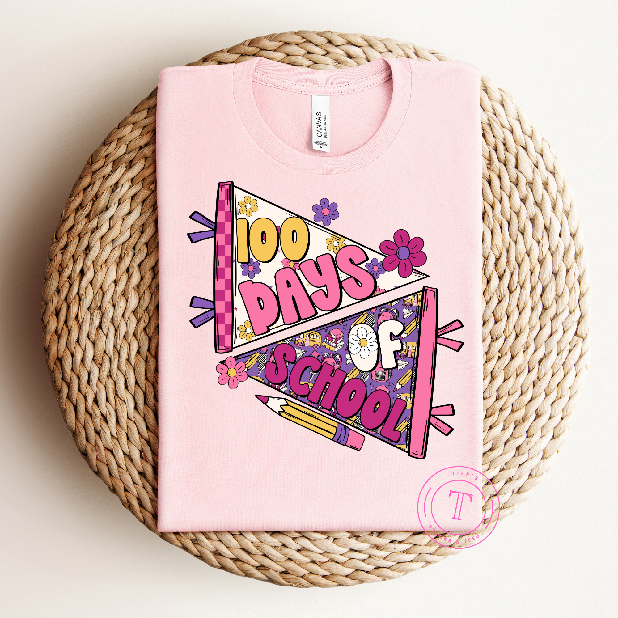 100 Days of School Pink Pennant Youth