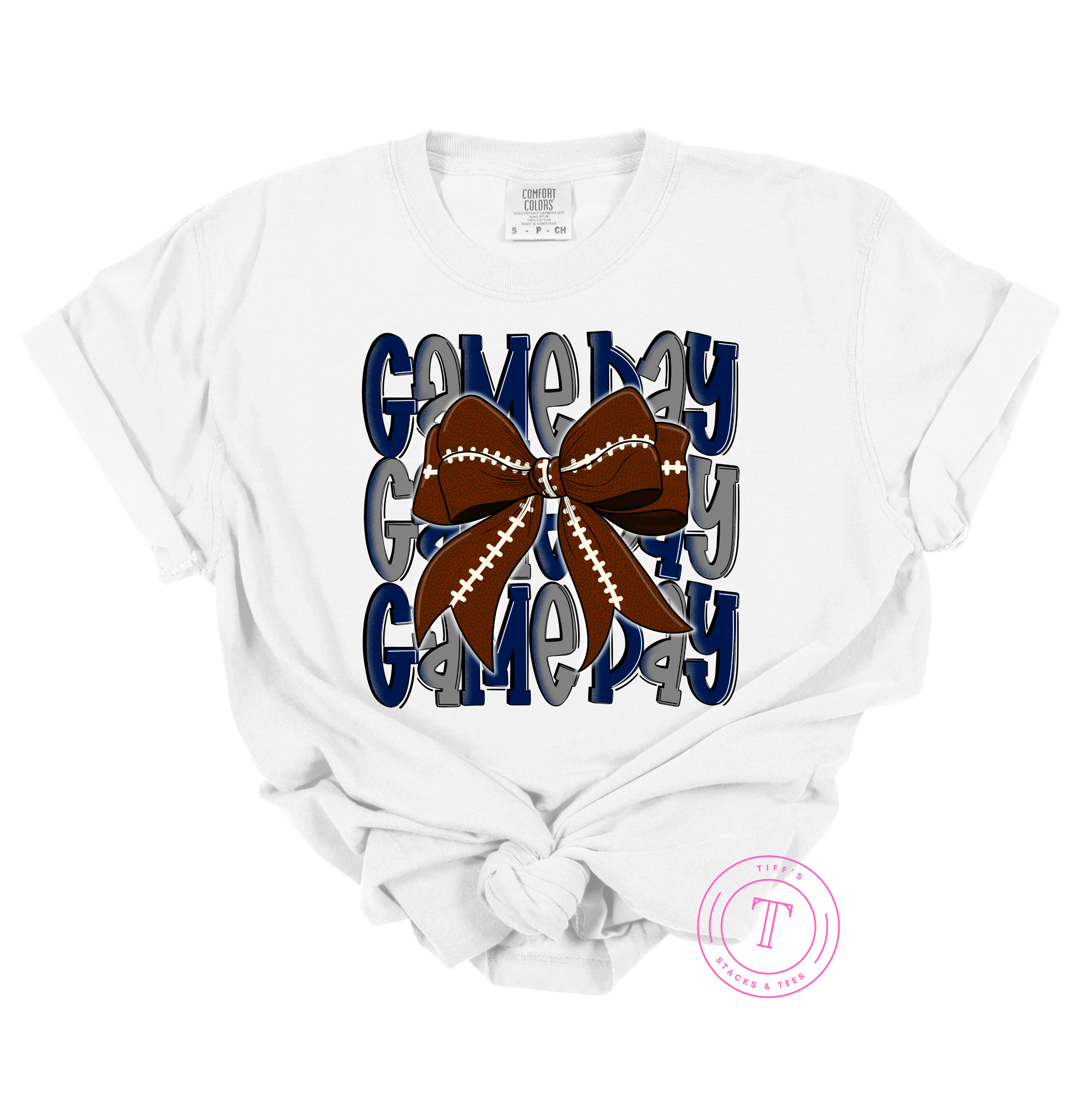Game Day Football Coquette Bow - Navy & Grey