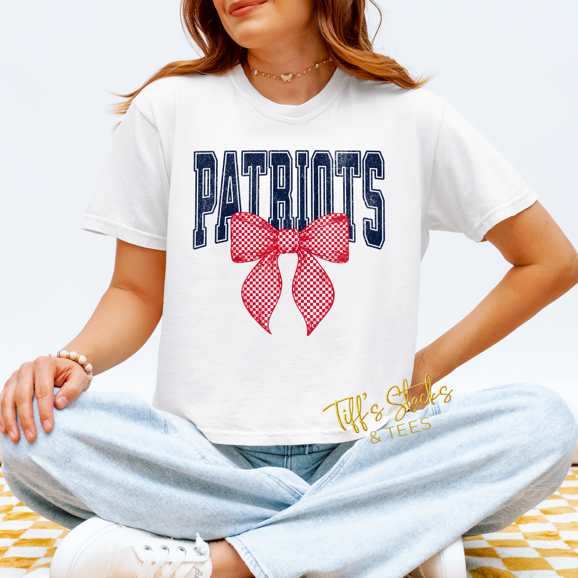 Patriots Checkered Coquette Bow