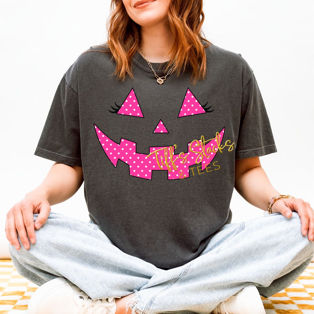 Pink Polka-Dot Jack-O-Lantern Face