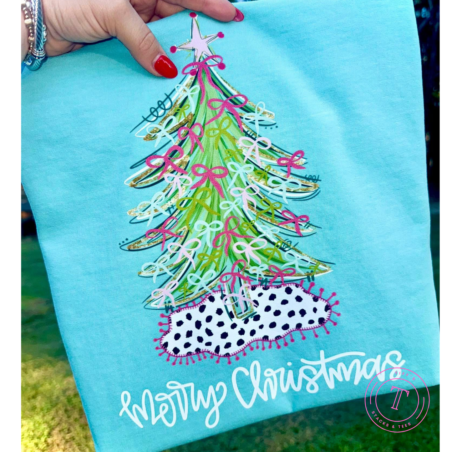 Merry Christmas Coquette Bow Christmas Tree w/ Skirt