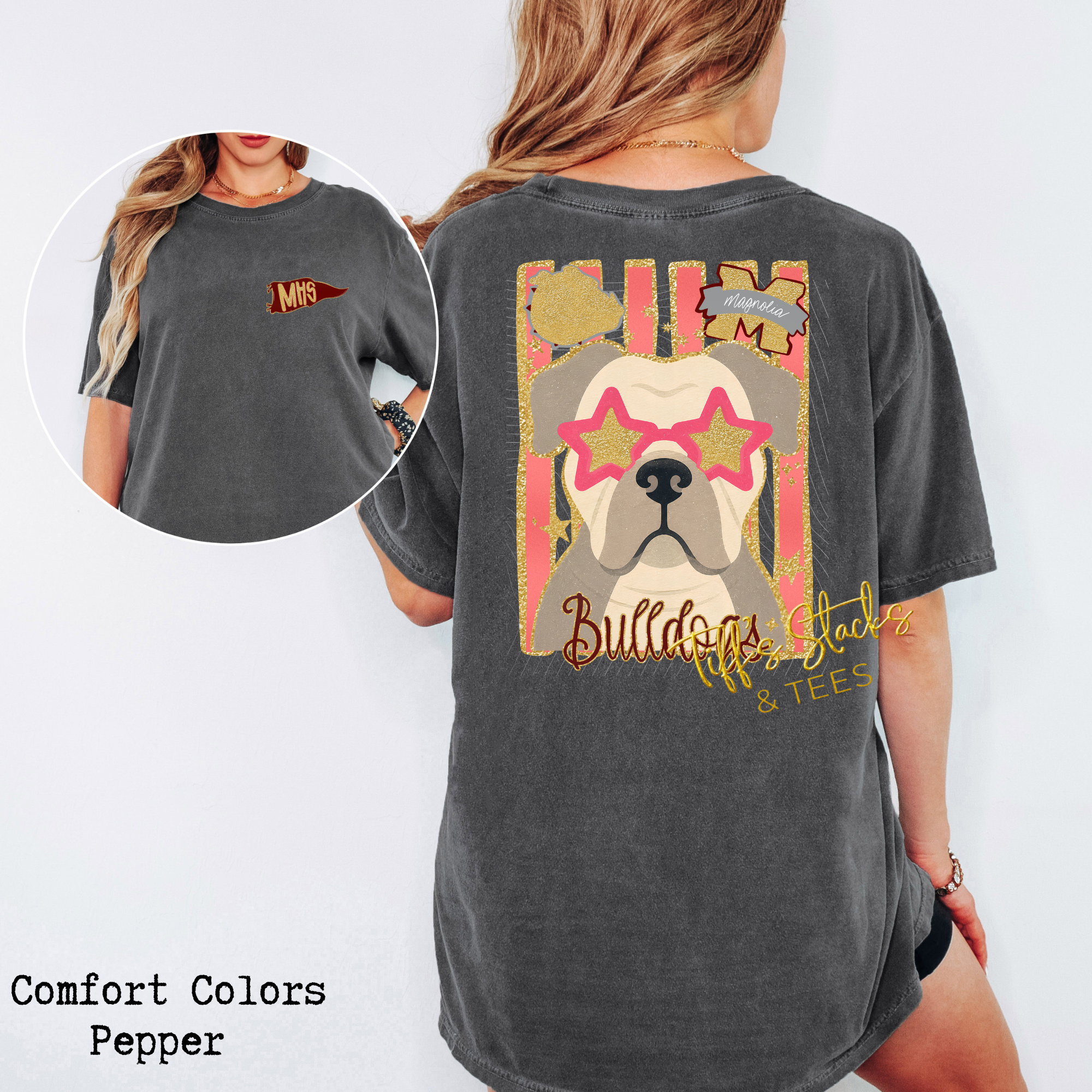 MHS Bulldogs Folk Glitz Front/Back Youth
