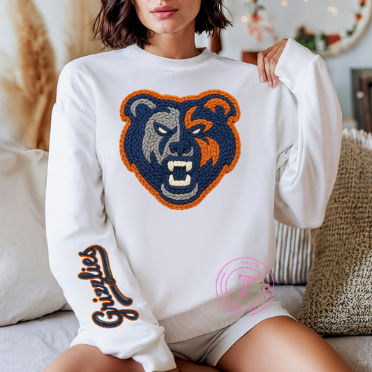 Grizzlies Bear w/ Script on Sleeve Faux Yarn