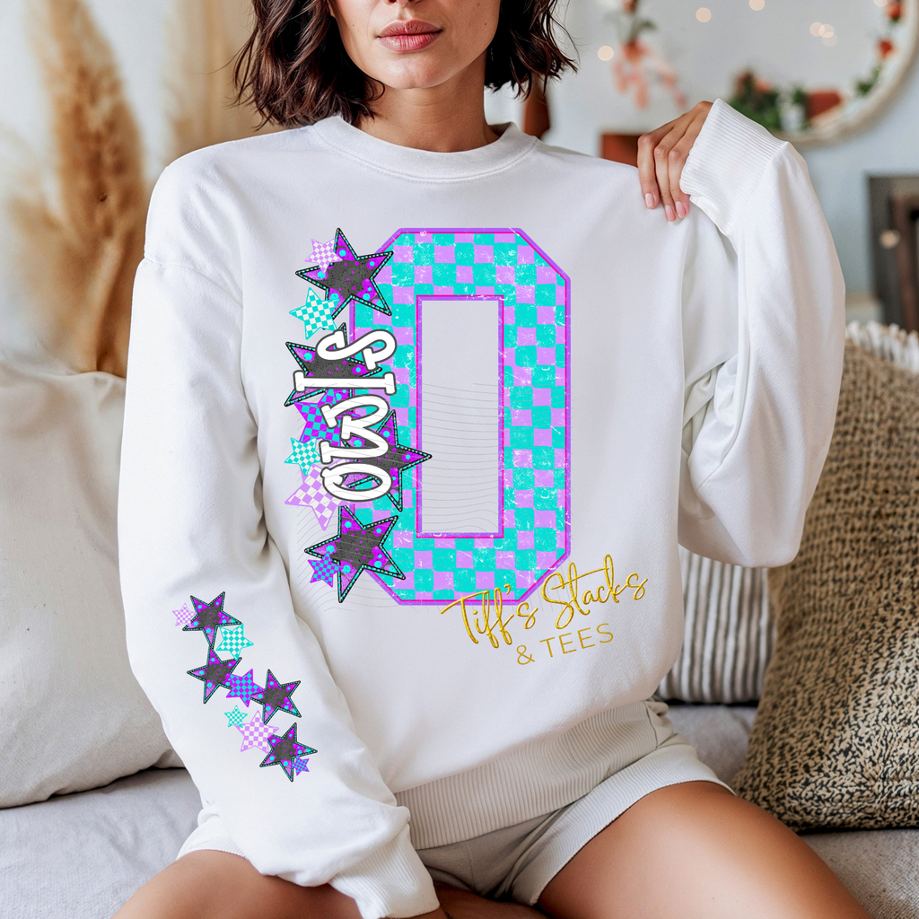 Owl Checkered O w/ Stars Sleeve Print
