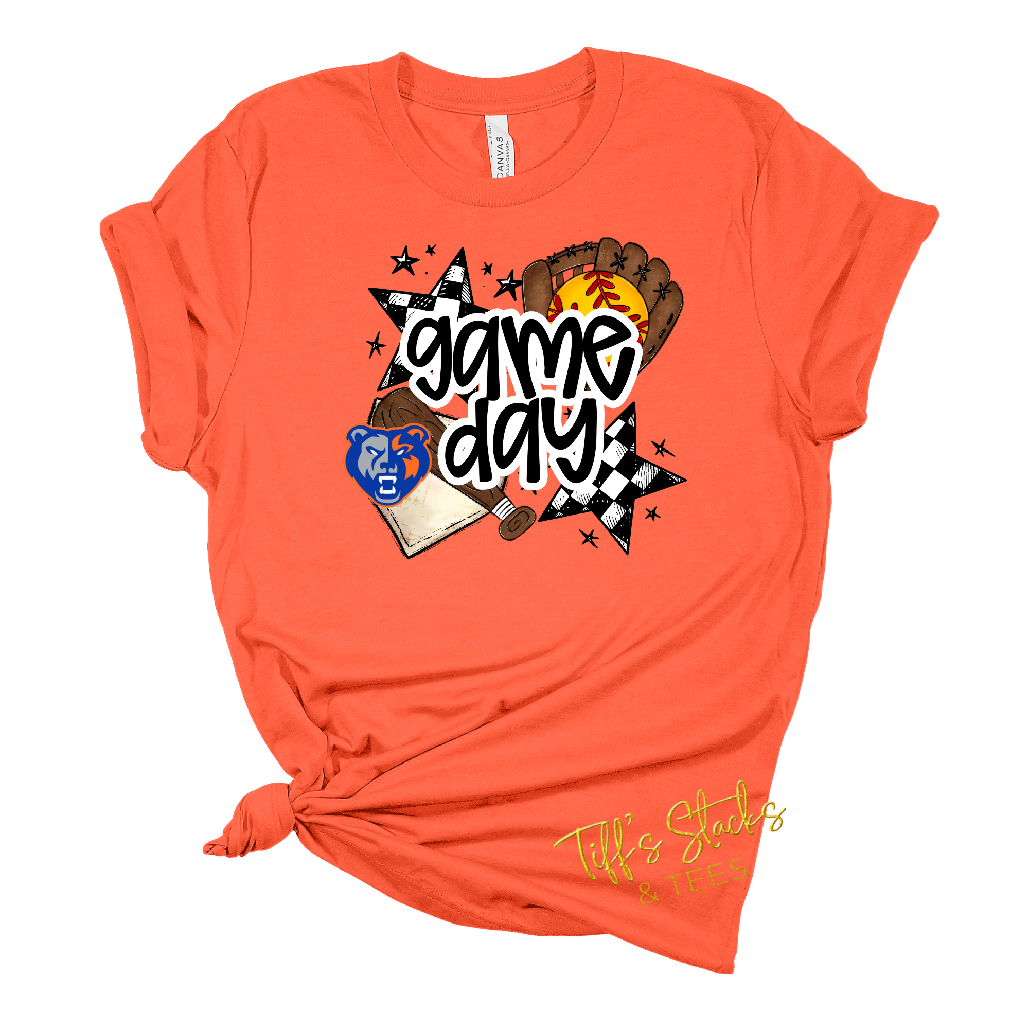 Grizzlies Softball Game Day Checkered Stars Youth